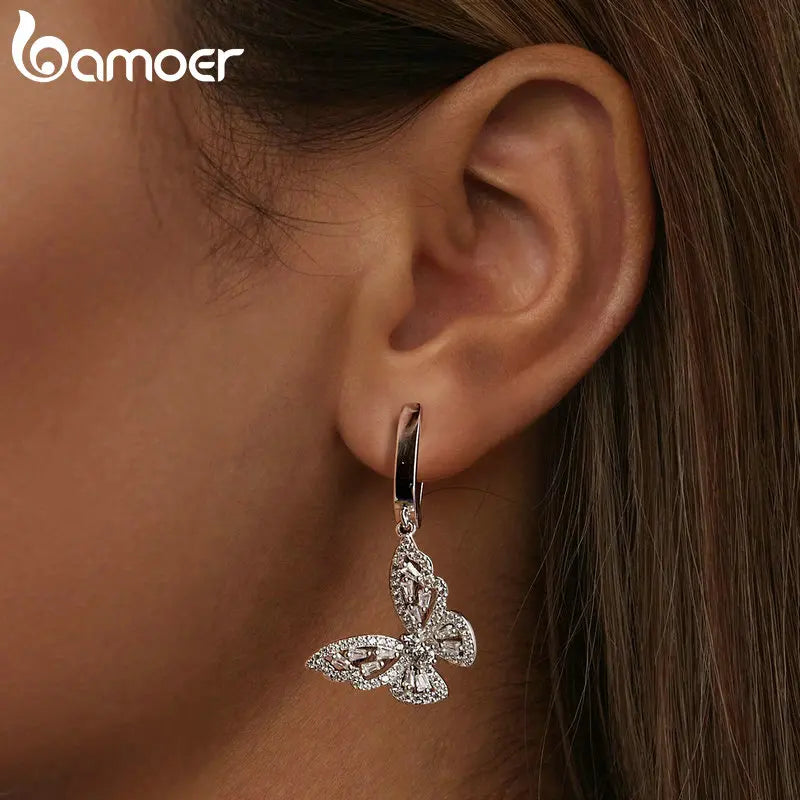 CZ Butterfly Hoop Earrings