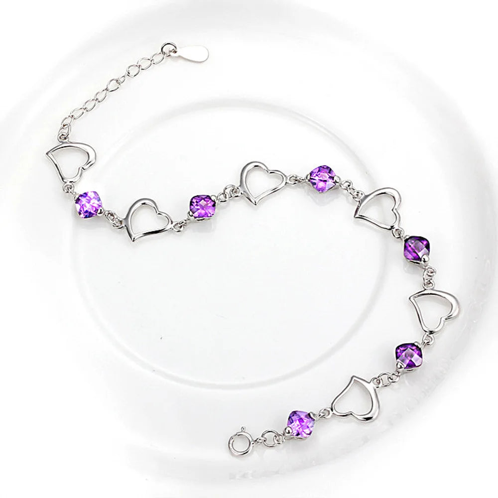 Purple Crystal Heart Bracelet