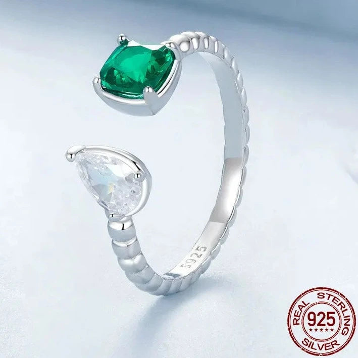 Green Square CZ Open Finger Ring