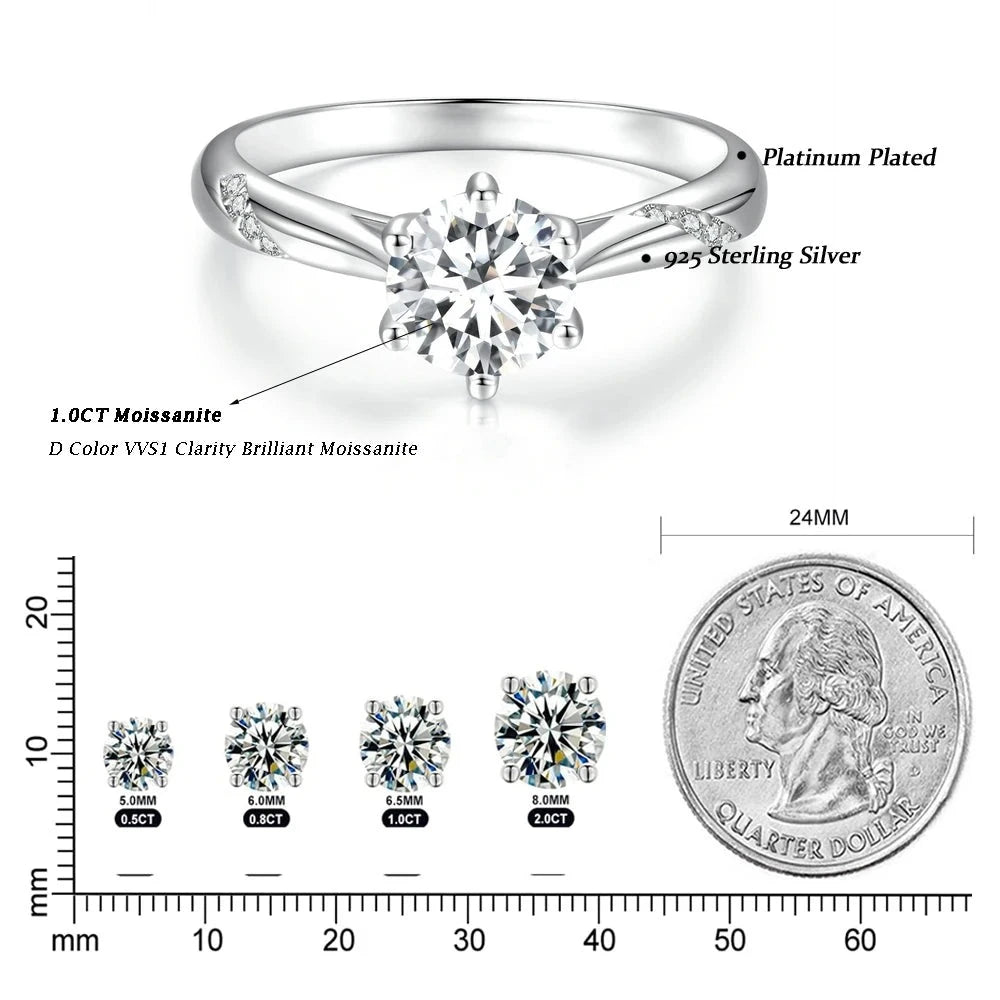 EX Moissanite Ring 1ct Round Moissanite Diamond Solitaire